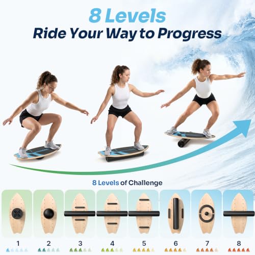 Sportneer Surf Balance Board, 8-in-1 Wooden Wobble Board - color: Sky Blue
