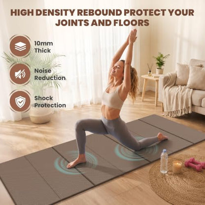 Stepwaver Foldable Fitness Yoga Mat, 0.4” (10 mm) Extra Thick -75” x 26” - color: Brown