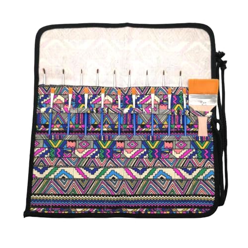Funny live Paint Brush Holder Art Supplies, Artist Brush Holder & Storage Organizer Roll-Up Case Bag, Protect Acrylic Oil Watercolor Paintbrushes (Bohemian 20 Slot Pockets) - color: Bohemian 20 Slot Pockets