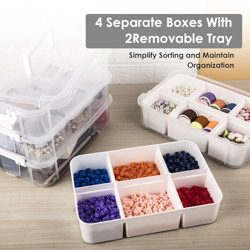 CraftGenes Craft Organizer, 4 Tier Storage Box with Removable Trays, White | 4 Storage Tiers; 2 Removable Trays; Side Latches; Stackable Design; For Beads, Thread, Tools, Crafts and Accessories - color: White