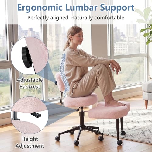 DUMOS ADHD Meditation Chair, Cross Legged Home Office Desk Chair - color: Teddy Fabric Pink