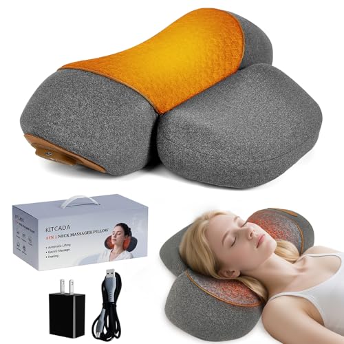 Neck Massager Pillow - 3-in-1 Neck Pillow with Battery, Travel Neck Massager Pillow for Shoulder Pain Relief, Deep Tissue Pain Relief with Heat and Stretching, Neck Hump Corrector for Women