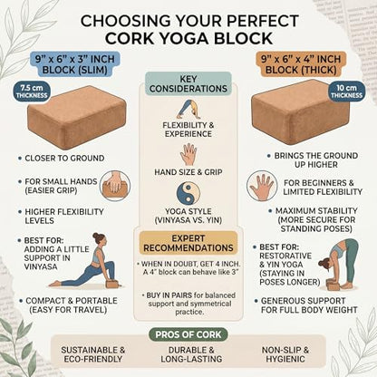 2 Pack Natural Cork Yoga Blocks, High Density Non-Slip Yoga Bricks for Pilates, Stretching, Balance and Flexibility Training - size: 9 x 6 x 4 Inch High Density
