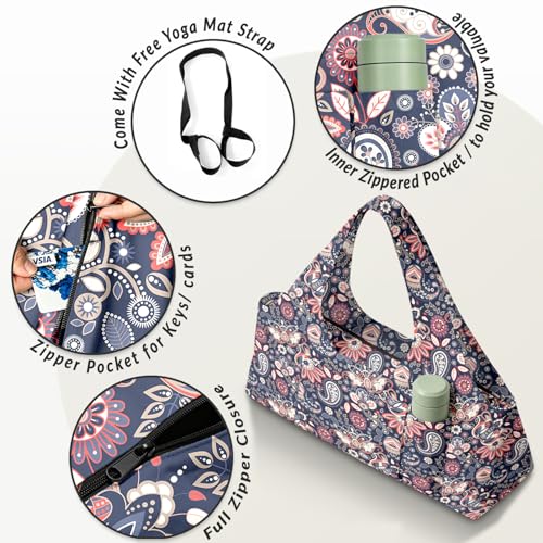 Yoga Mat Bag for Women Men Large Yoga Bag Travel - color: Paisley Flowers
