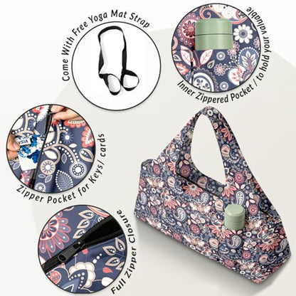 Yoga Mat Bag for Women Men Large Yoga Bag Travel - color: Paisley Flowers