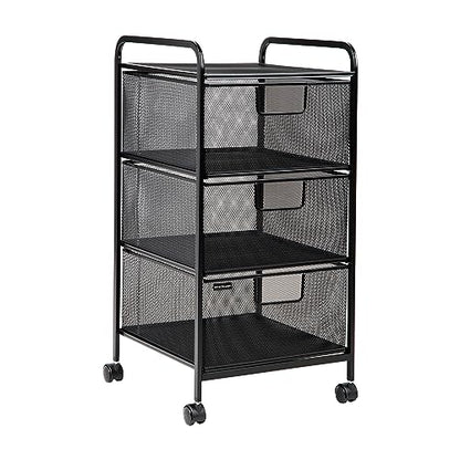 Mind Reader Office Storage Organizer with Mesh Drawers and Optional Wheels, Desktop and Under Desk Use, Metal Mesh, Black - style: 3-Drawers