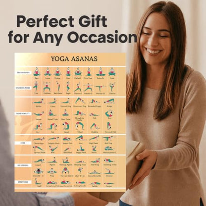 ZUKIY Yoga Asanas Pose Chart - Yoga Poster with Poses - Poses Chart for Beginners - Pose Poster for Home Gym Studio Office Classroom - Inspirational Wall Art - Unframed 8x10 Print