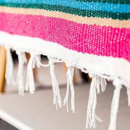 Mexican Blanket Throw with Tassels, 69 x 51 Inches Large Woven Serape Blanket, Boho Striped Picnic Yoga Beach Blanket, Soft Durable Tribal Falsa Blanket for Couch Outdoor Travel - Rose-Blue - color: Rose-blue
