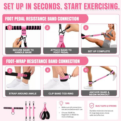 Pedal Resistance Band, 40/50/60 lbs with Handles & Ankle Straps