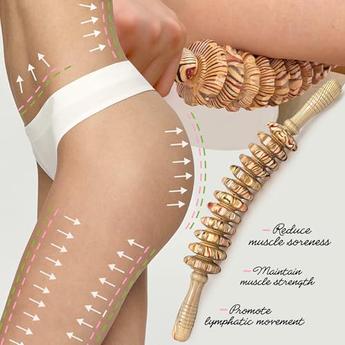 Curved Wood Therapy Massage Stick, Wooden Cellulite Muscle Roller for Legs - color: Wood Grain-12 Rollers