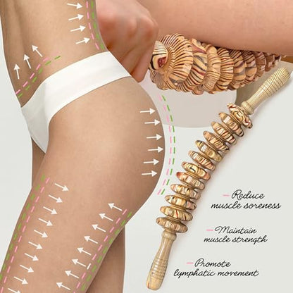 Curved Wood Therapy Massage Stick, Wooden Cellulite Muscle Roller for Legs - color: Wood Grain-12 Rollers