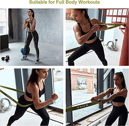 VEICK Pull Up Assist Resistance Bands for Home Gym | 100% Natural Latex, Non Slip Leather Texture, Space Saving, Full Body Training for Men Women - color: Green Set of 6