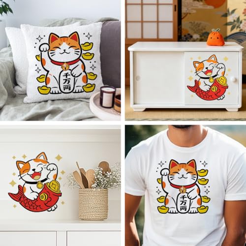 MAYJOYDIY 2 Styles Maneki Neko Fish Stencils Reusable Template with Paint Brush Cat 11.8×11.8" for Home Decoration Wood Wall Canvas Furniture - style: Maneki Neko
