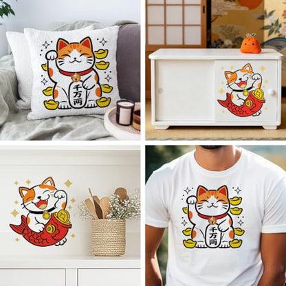 MAYJOYDIY 2 Styles Maneki Neko Fish Stencils Reusable Template with Paint Brush Cat 11.8×11.8" for Home Decoration Wood Wall Canvas Furniture - style: Maneki Neko