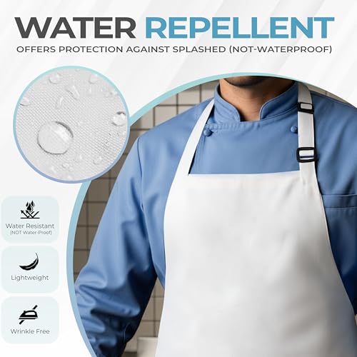 Utopia Kitchen 4 Pack Bib Apron Adjustable with 2 Pockets, Water and Oil Resistant, Cooking Kitchen Chef Apron for Women Men - color: White
