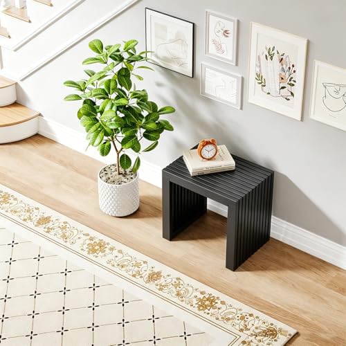 Bamboo Dining Bench, 18'' Slatted Design Entryway Bench, Black - color: Black, size: 18in