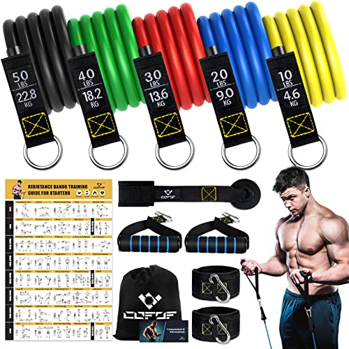 Resistance Bands with Handles for Women, 5 Level Exercise Bands | Workout Bands for Physical Therapy, Yoga, Pilates, Door Anchor, Storage Pouch, Training Poster - color: 10-150LBS-Colorful