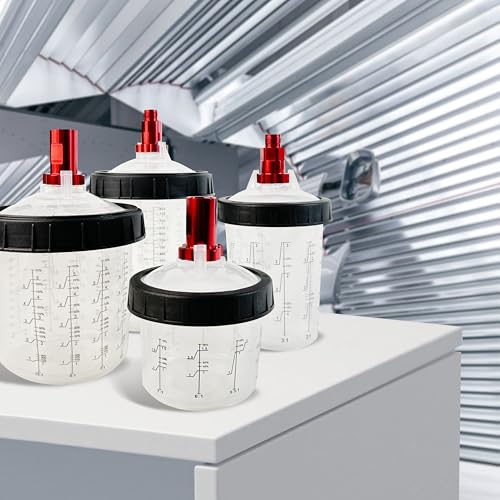 ENDOZER Disposable Paint Cup 50 Pack 27 Ounce(800ML) Mixing Cups for Automotive Spray Gun with 50 Liners and Lids System, 1 Hard Cup with Retainer Ring, 20 Plugs, 2 Adapters for Paint Gun - color: Dis-800ml-50pcs