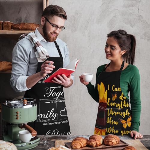 Apron with Pockets, 32x28 inch, 2 Pack, Sunflower | Butterfly Floral Botanical Adjustable Bib with Pockets for Women Men Couple Lovers Chef Home Baking Gardening - color: Black Yellow