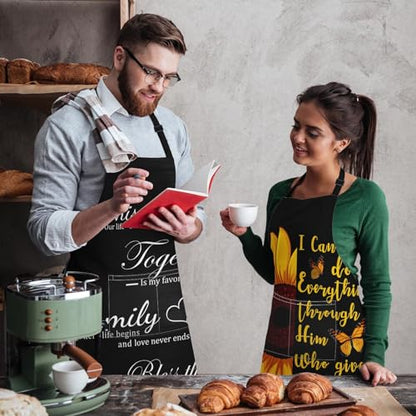 Apron with Pockets, 32x28 inch, 2 Pack, Sunflower | Butterfly Floral Botanical Adjustable Bib with Pockets for Women Men Couple Lovers Chef Home Baking Gardening - color: Black Yellow