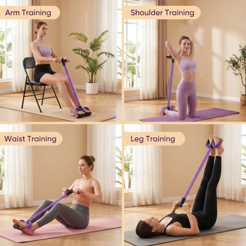 Upgraded Durable 6-Tube Pedal Resistance Strap with Handle, Natural Rubber Fitness Resistance Strap, Multifunctional Fitness Strap, Suitable for Abdominal, Waist, arm, and Leg Shaping Training - color: Purple