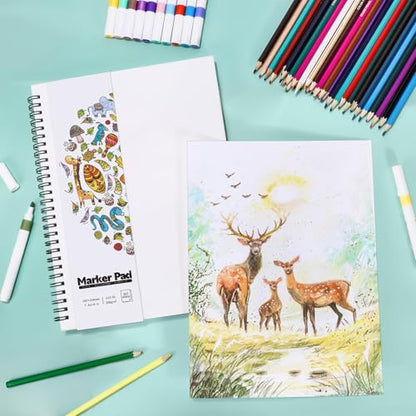 Marker Paper Pad 7.6 × 10 in, 30 Sheets, 200gsm, Double-Sided | Bleedproof Acid-Free Paper, Spiral Bound, Tear-Out Pages, Smooth for Alcohol Markers, Pens, Acrylics And Sketching - size: 7.6×10 Inch (1 pack)
