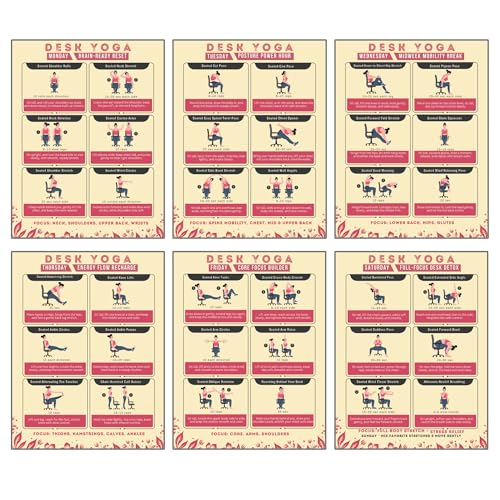 Desk Yoga 7-Day Seated Stretching Routine – Chair Yoga Workout Charts, Office Exercise Program for Neck, Shoulders & Back, Daily Mobility & Stretch Guide for Home or Work