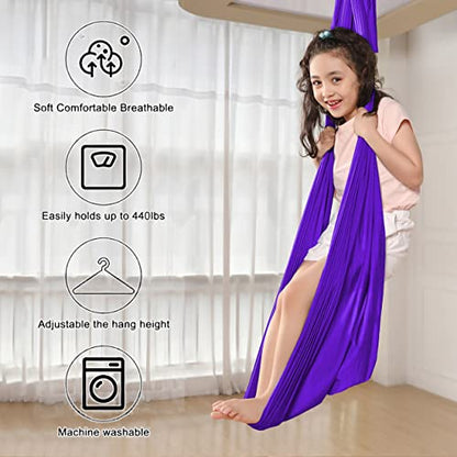 Kids Therapy Swing with Special Needs Snuggle Swing Cuddle Hammock Indoor Adjustable Aerial Yoga for Children with Autism, ADHD, Asperger, Sensory Integration (Hardware Included) - color: Purple