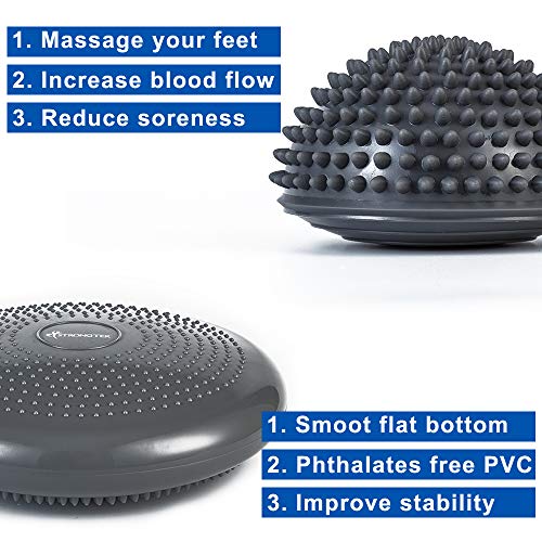 StrongTek Balance Pod Kit, 4 Hedgehog Pods, Wobble Cushion, Air Pump | Adjustable Firmness, Textured Foot Massage, Agility and Coordination Training, Core Stability and Physical Therapy