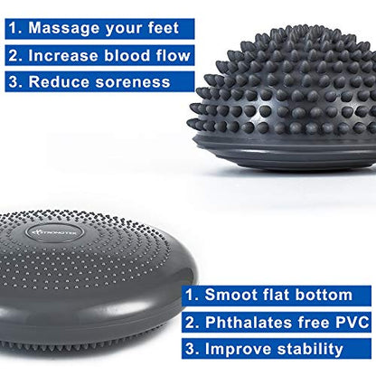 StrongTek Balance Pod Kit, 4 Hedgehog Pods, Wobble Cushion, Air Pump | Adjustable Firmness, Textured Foot Massage, Agility and Coordination Training, Core Stability and Physical Therapy