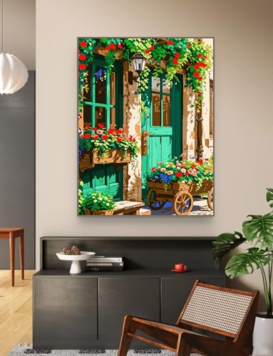 Landscape Paint by Numbers Kit for Adults Beginner,Flowers House,16x20" | Full set with wooden brushes,rolled canvas,rich paints.Calming activity.Beginner friendly.Just open and paint. - color: 16"X20"Rolled Canvas(Frameless)-Landscape 11