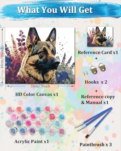 TOCARE German Shepherd Paint by Numbers Kit for Adults,Dog Paint by Number Kit Canvas,Acrylic Adults' Paint-by-Number Kits for Dog Lovers 16x20inch (Without Framed) - color: TC-OPC-146