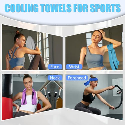 4 Pack Cooling Towels, Soft Breathable Cooling Towels for Neck and Face | Microfiber, Gym, Men, Women, Waterproof Bag, Carabiner, Yoga, Golf, Hiking, Running, athletes, gift, ight Blue, Royal Blue - color: Light Blue/Royal Blue/Purple/Grey