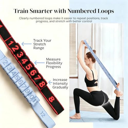 Resistance Bands for Stretching, 8 & 12 Loop Stretch Strap Set, Numbered Yoga & Physical Therapy Bands for Flexibility, Pilates & Full Body Workout (35" & 51")