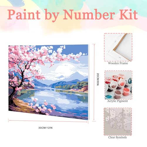 Auremi Landscape Paint by Number Kits with Framed, DIY Flower Paint by Number Canvas for Adults, Easy Acrylic in Canvas with Brushes for Decor 20x30cm - color: Paint by number 009