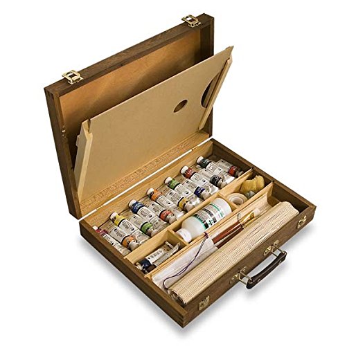 Creative Mark Capri Deluxe Wood Artist Paint Box - Storage for Art Supplies, Paints, Mediums, Brushes, Compartment Storage, Lightweight, Travel - [Oil-Stained - Natural Finish] - color: Elm