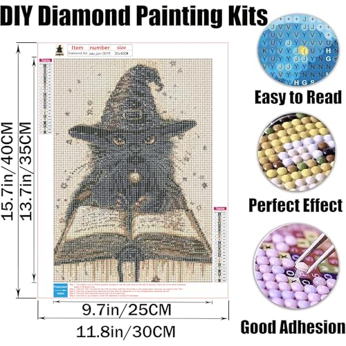 AWUJON Diamond Painting Kits for Adults, Witchy Cat 5D Diamond Art Kits Full Drill Diamond Dots DIY Paintings with Diamonds Gem Art and Crafts Home Wall Decor 12x16 inch - color: Witchy Cat