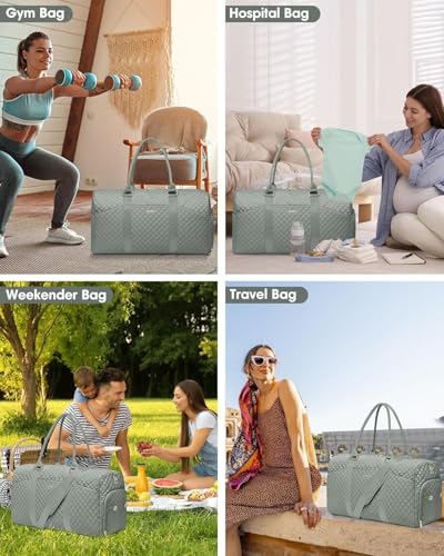 Women Weekender Travel Duffle Bag: Travel Duffel Overnight Bags with Shoe Compartment Large Carry on Tote with Toiletry Bag Weekend Traveling Yoga Gym Hospital Bag for Women with Wet Pocket Green - color: 04-Sage Green, size: X-Large