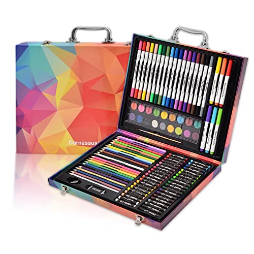 Darnassus 132-Piece Art Set, Deluxe Professional Color Set, Art Kit for Kids and Adult, With Compact Portable Case - color: Pink