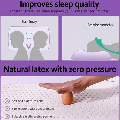 Artka Talalay Latex Sleeping Pillow, Soft Bed Pillow with Cotton Pillowcase Helps Relieve Pressure, Premium Pillow for Side, Back, and Stomach Sleepers to Get a Restful Sleep (King Size (7.0'' H)) - size: King (Low Loft)