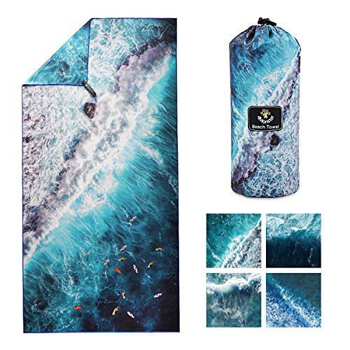 4Monster Quick Dry Beach Towel, Ultra Absorbent Microfiber Travel Towel, Lightweight & Compact for Beach, Swimming, Camping, Pool, Water Sports & Yoga - color: 17 Ocean-d, size: 63.00" x 31.50"