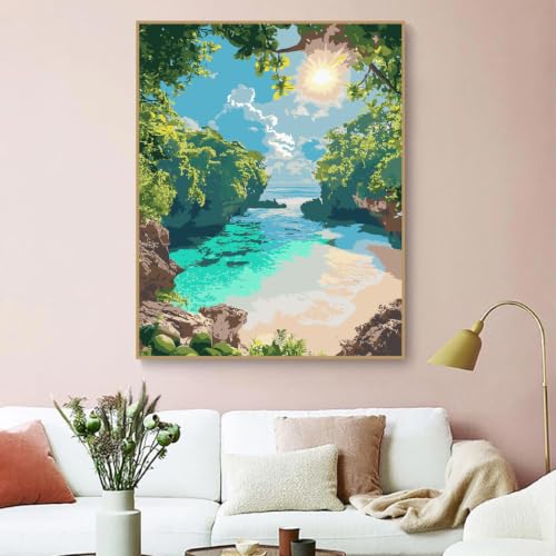 ZRIZQ Landscape Paint by Numbers Kit for Adults Beginner,Beach,16x20 | Full set with rich paints,wooden brushes,rolled canvas.Calming activity.Beginner friendly.Just open and paint. - color: 16"X20"Rolled Canvas-Beach 4