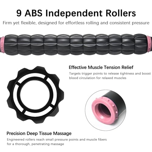 Muscle Roller Massage Roller Stick- Deep Tissue Fascia Blaster for Myofascial Pain Relief, Lymphatic Drainage & Body Sculpting, Handheld Physical Therapy & Recovery Tool (Pink Black - color: Pink Black
