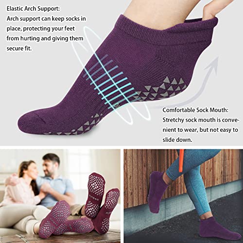 Hylaea Unisex Non Slip Socks with Grip for Yoga, Hospital, Pilates, Barre | Ankle, Cushioned | Breathable Cotton, Thick Cushioned Sole, Anti-Slip, Ankle Protection, Men Women, Ideal for Yoga, Barre, Hospital & Home Use - color: 3 Pairs Pink Purple Red, si