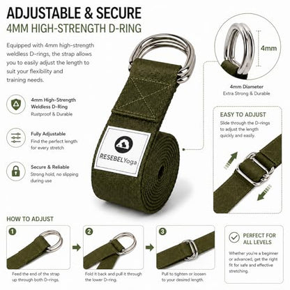 Yoga Strap for Stretching, Non-Elastic Yoga Belt with D-Ring - color: Army Green, size: 6Feet/1.8M