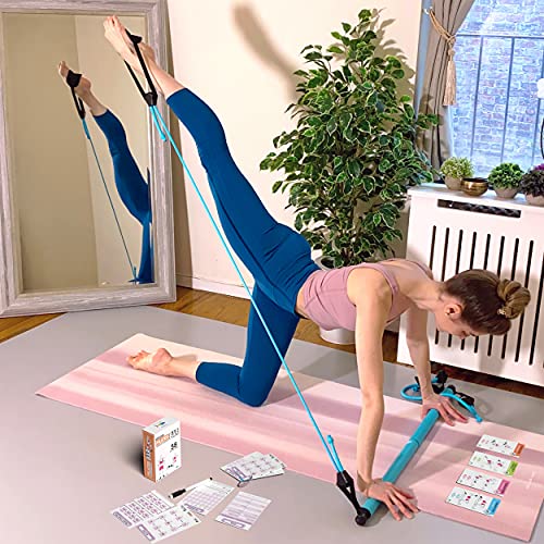 Flexies Pilates Bar Workout Cards | 58 Exercise Cards with Postures, Breathing Tips & Intensity Levels | Waterproof Color-Coded Fitness Cards Deck for Women with Dry-Erase Marker