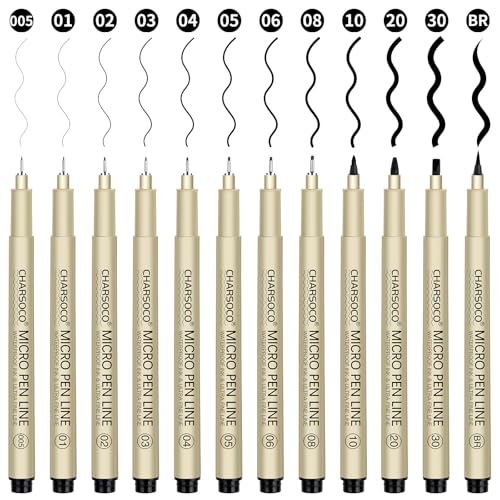 Black Micro Pens, 12 Sizes in 0.23mm - 5mm, Waterproof Archival Ink, Fine Point Pen for Artist Illustration, Sketching, Anime, Manga and Technical Drawing - color: 12 Pack (Black & 12 Size)