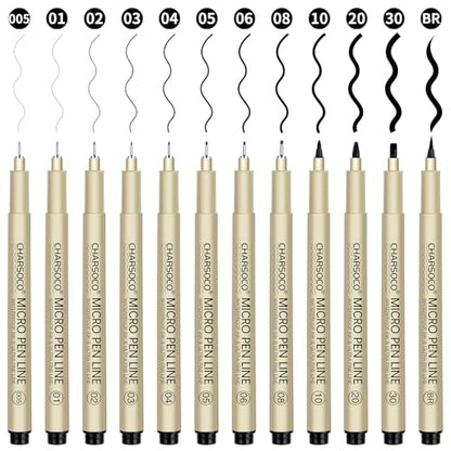 Black Micro Pens, 12 Sizes in 0.23mm - 5mm, Waterproof Archival Ink, Fine Point Pen for Artist Illustration, Sketching, Anime, Manga and Technical Drawing - color: 12 Pack (Black & 12 Size)