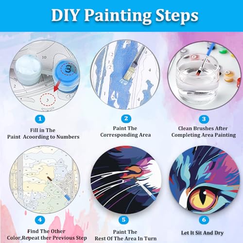 Artunion Framed Paint by Numbers Kit for Adults Beginners & Kids Ages 8-12,Colorful Cat Paint by Number with Frame,Easy Acrylic Paint by Numbers Kit on Canvas 10 * 10 Inch Without Easel - color: ZXT-182-F