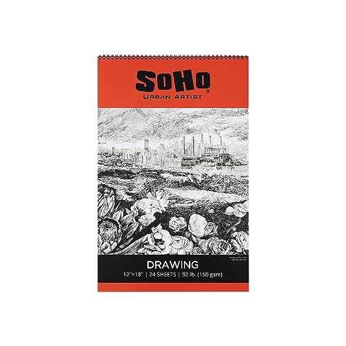 SoHo Urban Artist Softcover Drawing Pad - 12"x18" - 92 lbs/150gsm, Mixed Media, 24 Dual-Sided Sheets, Acid-Free, Wire-Bound, Micro-Perforated, Repeated Erasing & Reworking - size: 12"x18"